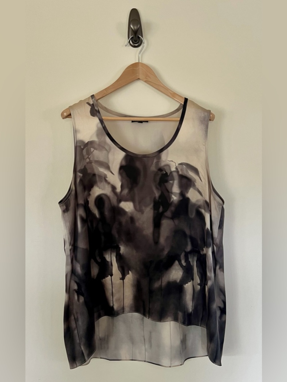 Eileen Fisher Silk Sleeveless Top with Black & Gray Watercolor Print